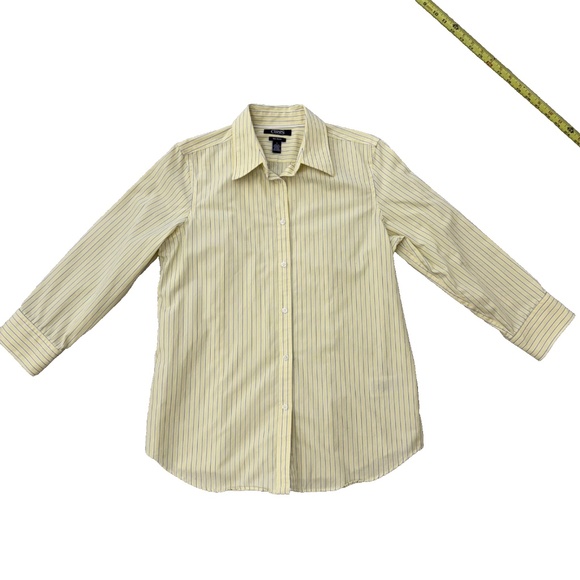Chaps Yellow and Blue Pinstripe Button Down Top Size Medium - Picture 1 of 6